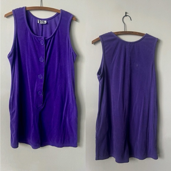 Vintage Purple Terry Cloth Romper 1980’s Purple Jumper 80’s Beach Cover Up - Picture 1 of 8